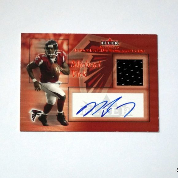 2004 Fleer Authentic Micheal Vick Autographed Game Worn Relic #'d 16/100 FALCONS - Picture 1 of 2